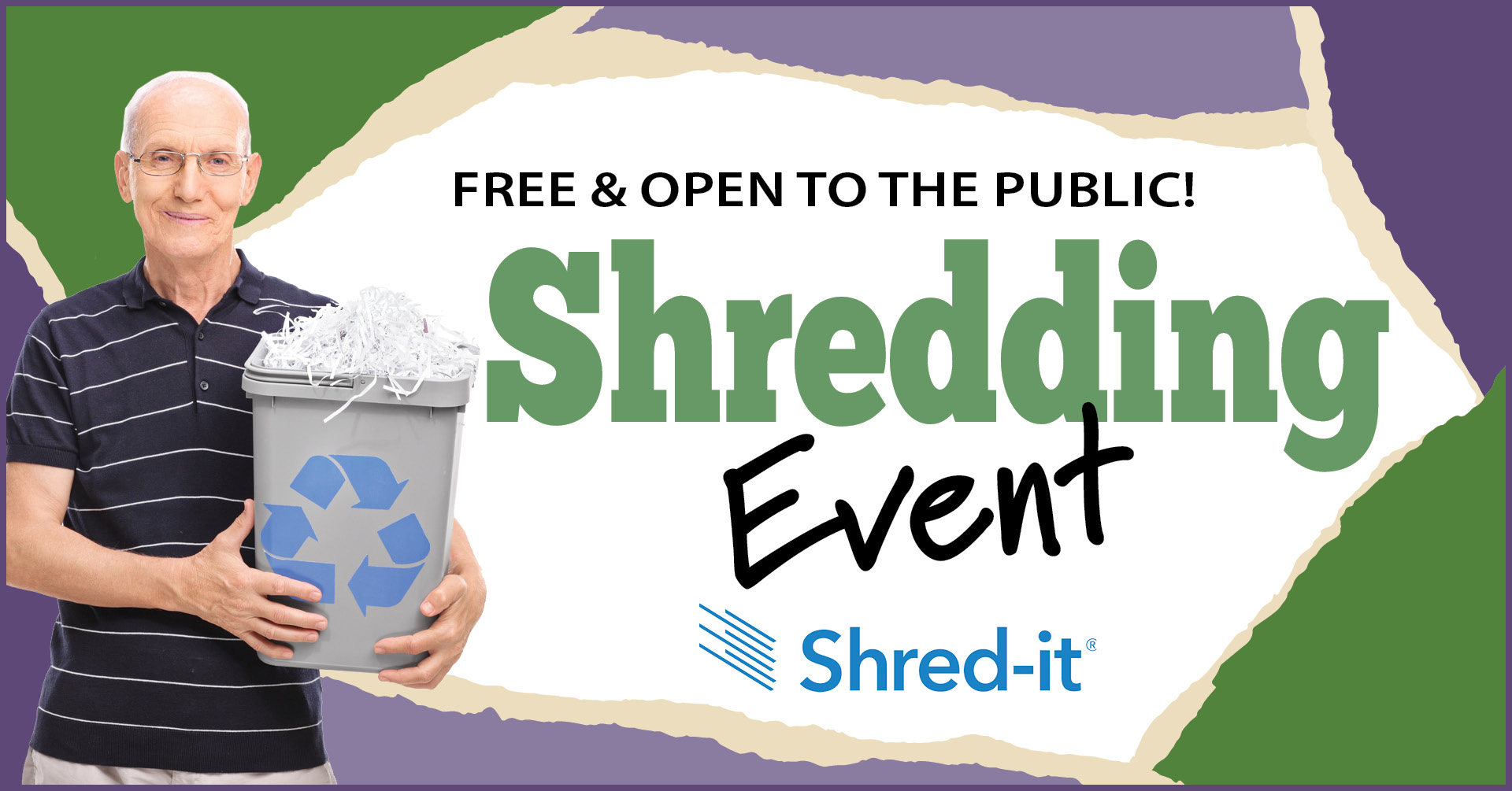 Man holding recycling bin at shredding event